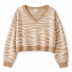 Freshman V-Neck Sweater in Tan and White